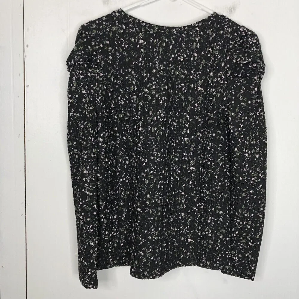 Loft Top Puff Sleeve Textured Floral Dark Cottagecore Nature Feminine Womens SP